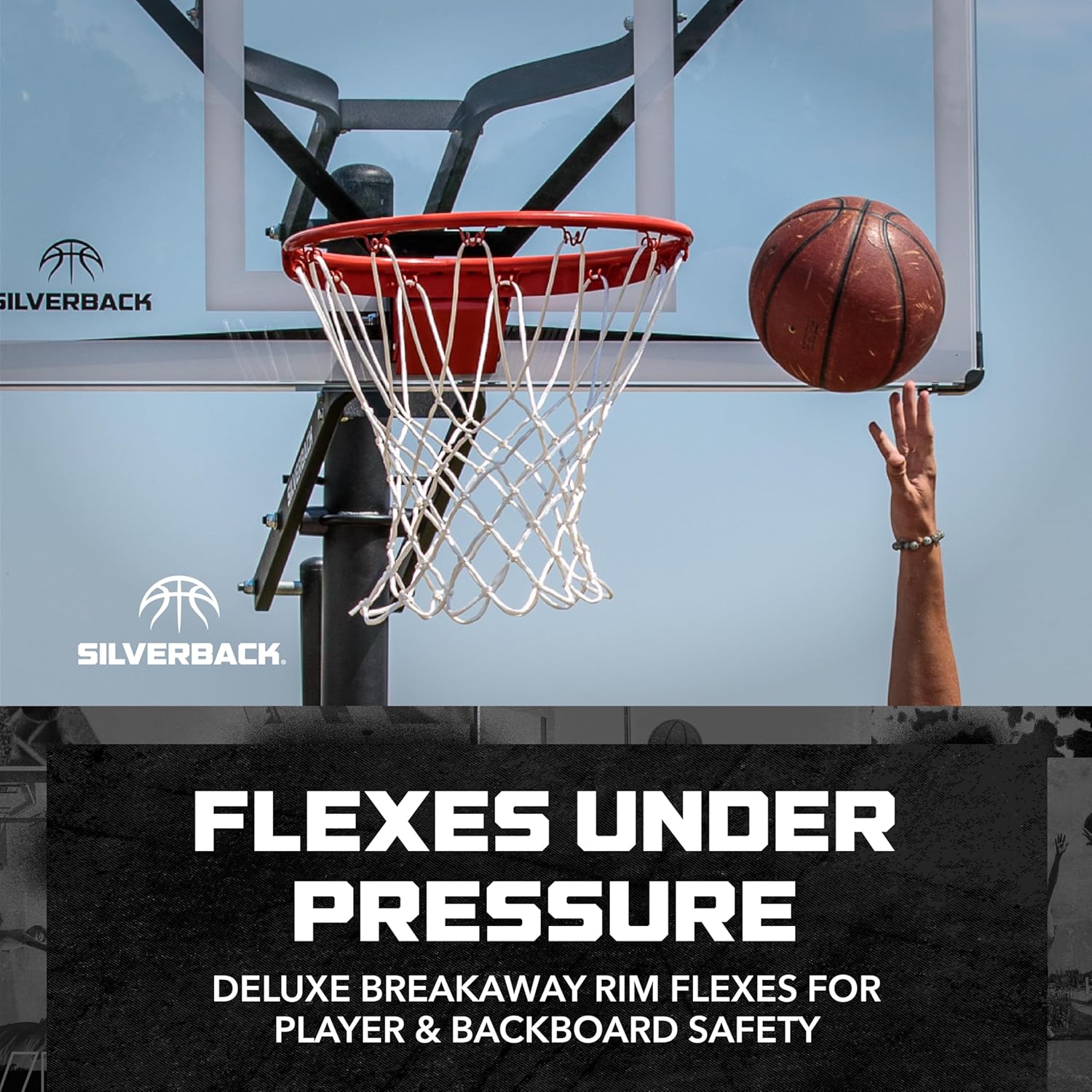 Silverback Deluxe Breakaway Rim with Nylon Net Compatible with Silverback NXT and Goaliath GoTek In-Ground and Wall-Mounted Basketball Hoops
