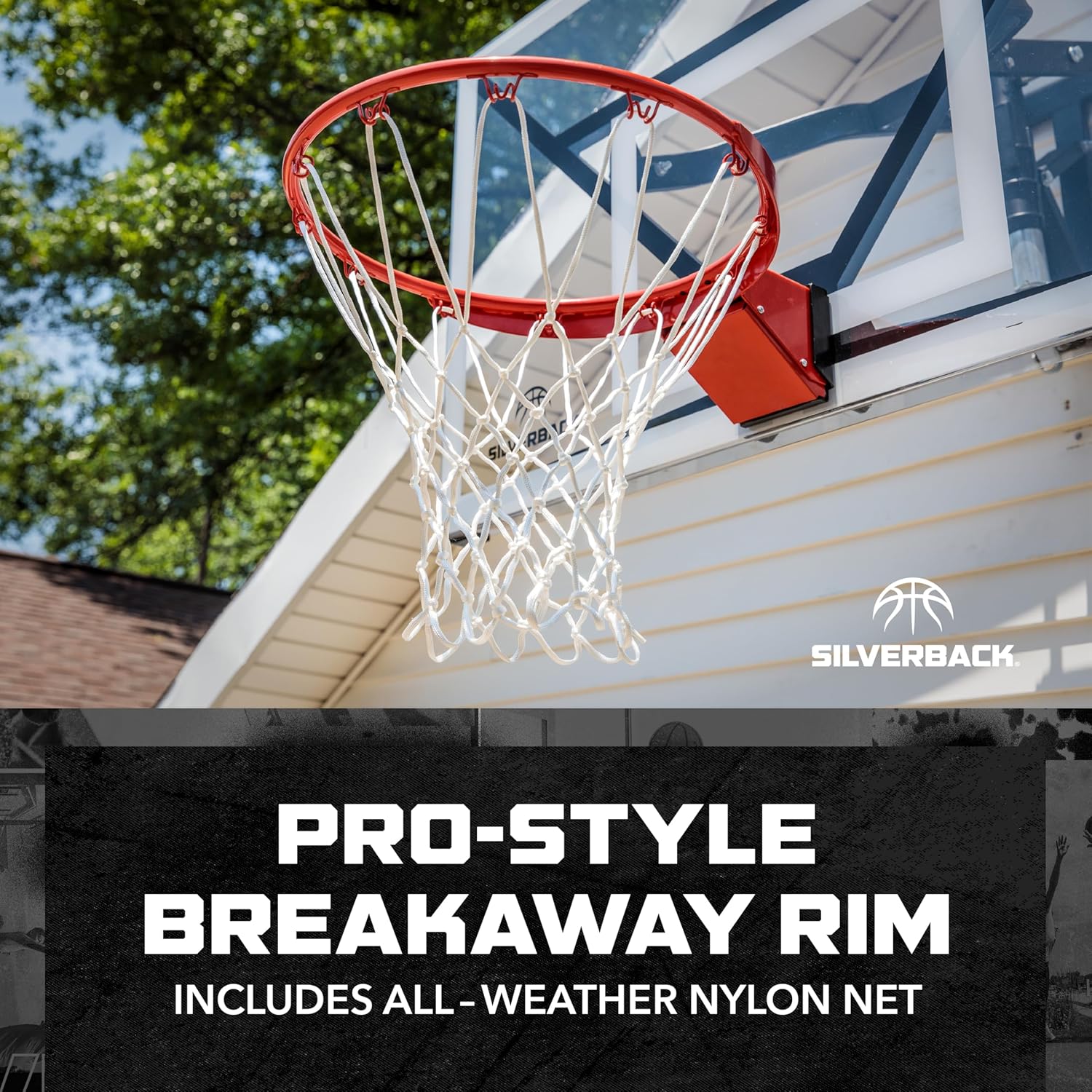 Silverback Deluxe Breakaway Rim with Nylon Net Compatible with Silverback NXT and Goaliath GoTek In-Ground and Wall-Mounted Basketball Hoops