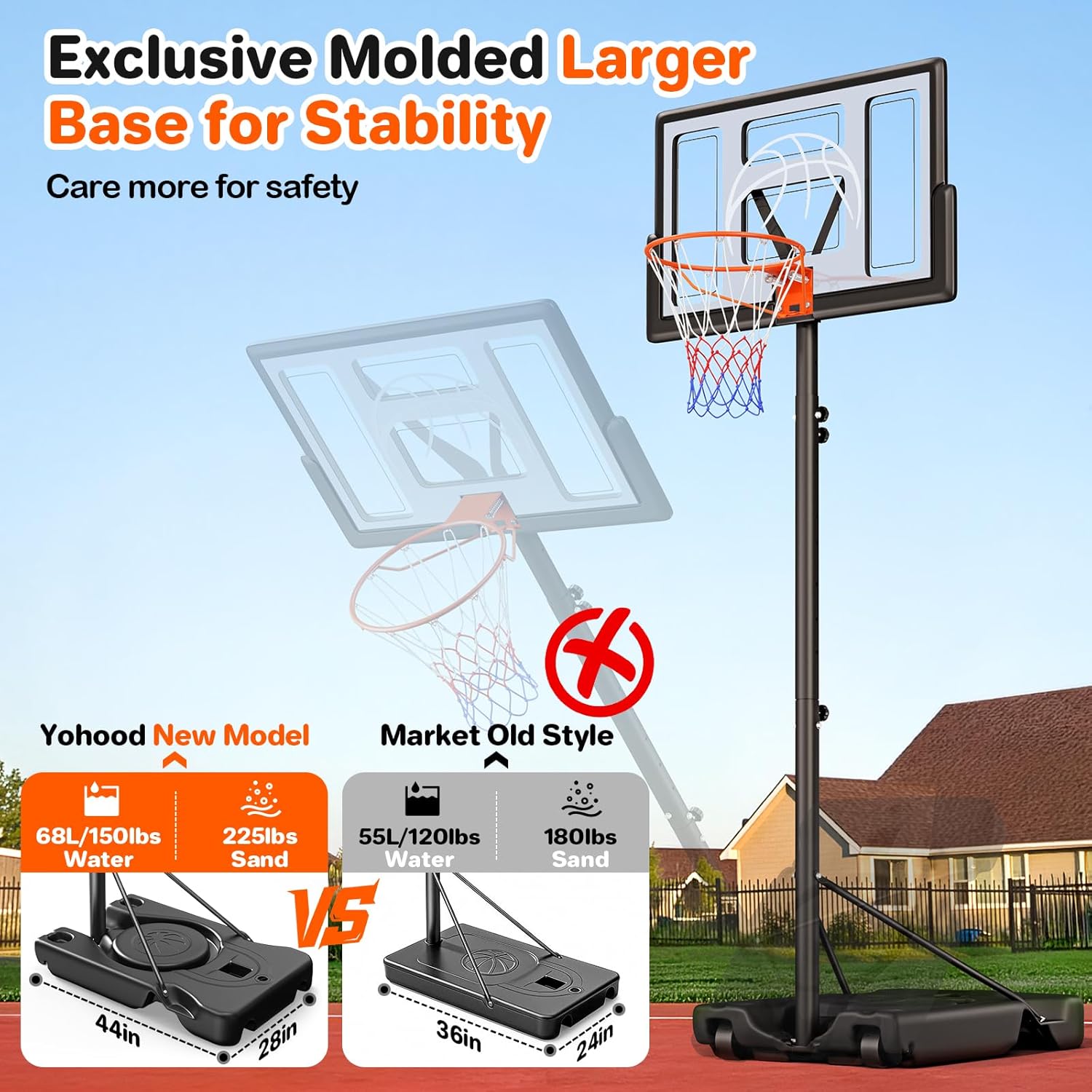 Yohood Basketball Hoop Outdoor 10ft Adjustable, Portable Basketball Hoop Goal System