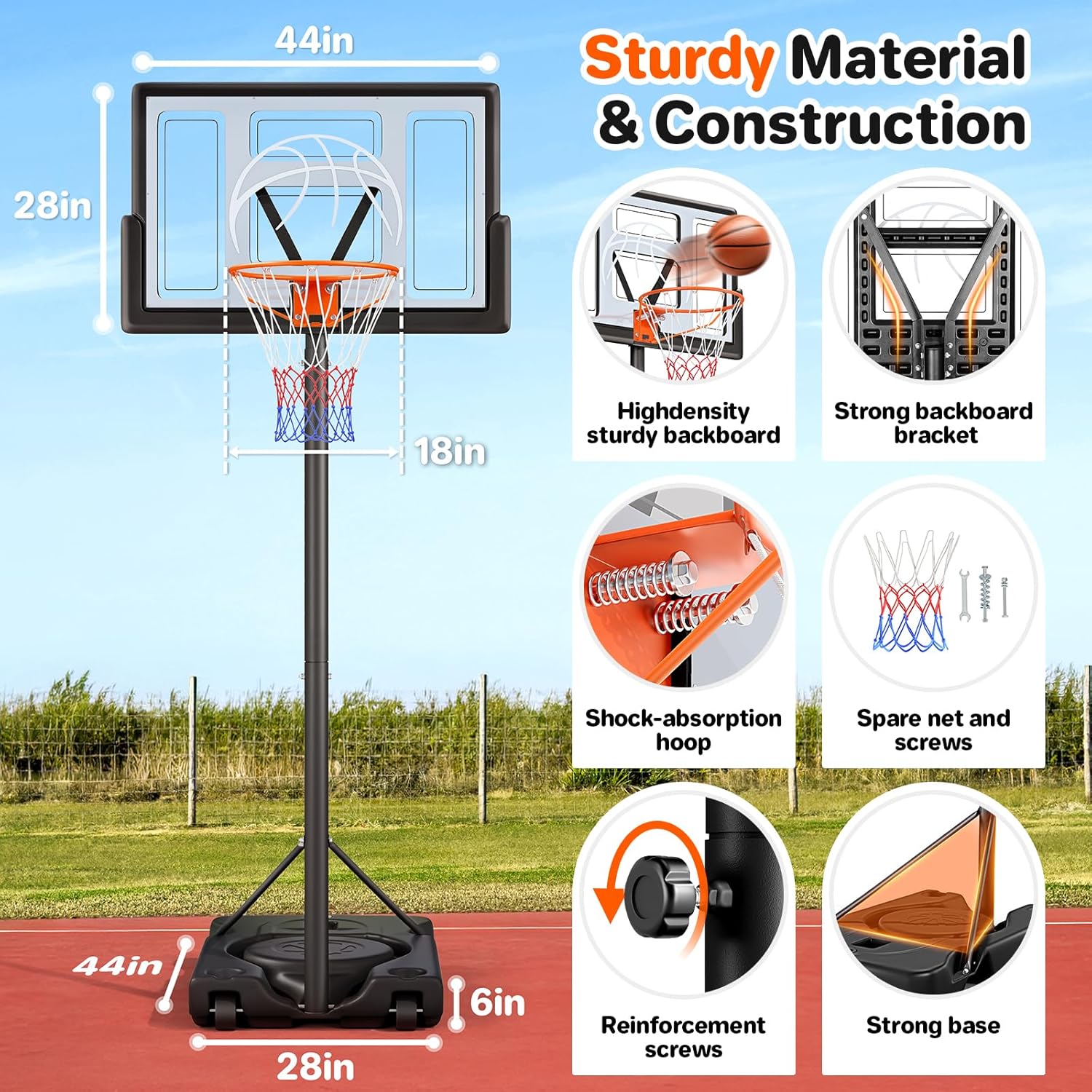 Yohood Basketball Hoop Outdoor 10ft Adjustable, Portable Basketball Hoop Goal System