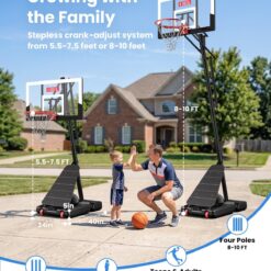 IGL Basketball Hoop Outdoor, Height Adjustable 5.3-10 FT, Portable Basketball Goal with Shatterproof Backboard for Kids Teens Adults, Backyard Driveway