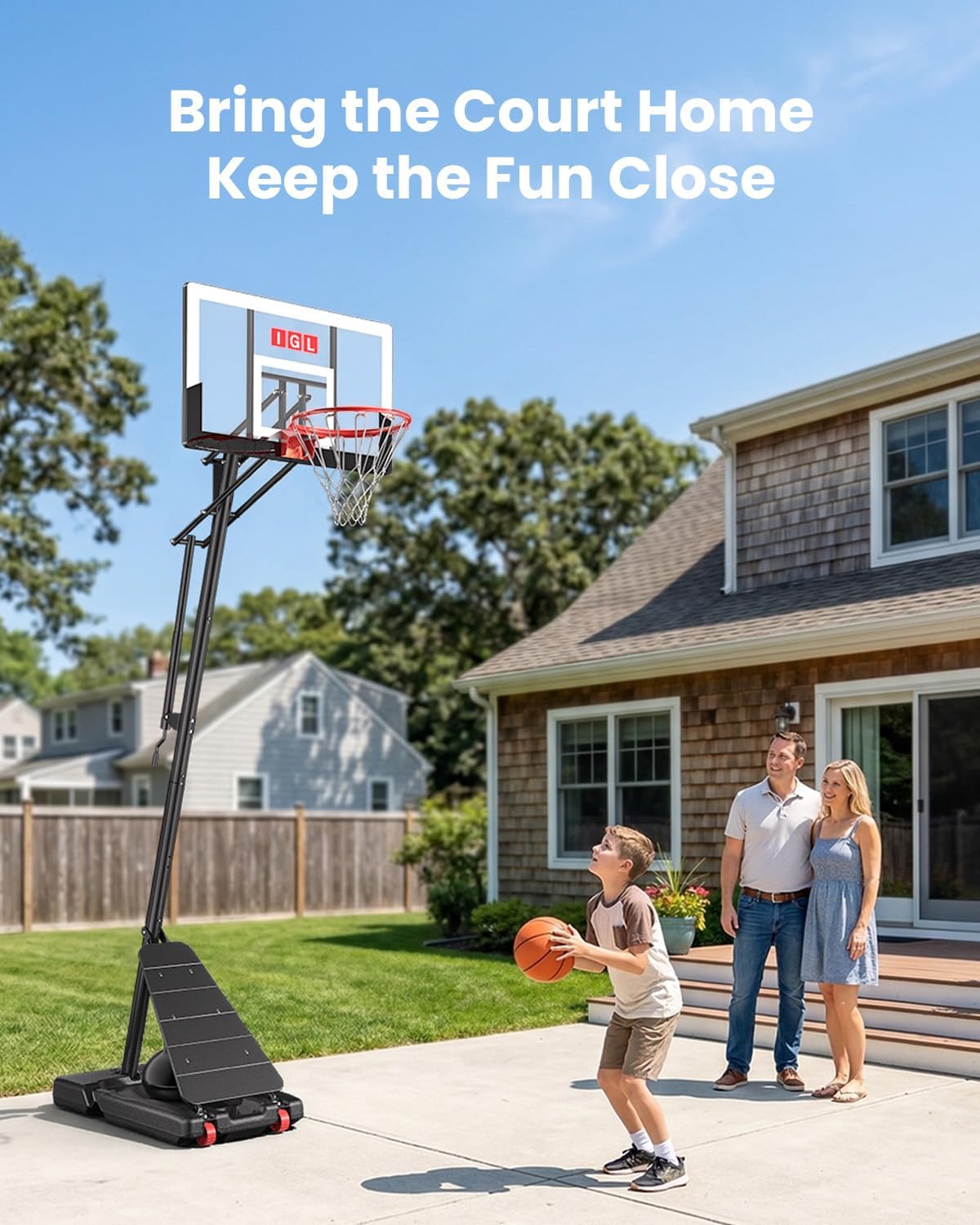 IGL Basketball Hoop Outdoor, Height Adjustable 5.3-10 FT, Portable Basketball Goal with Shatterproof Backboard for Kids Teens Adults, Backyard Driveway