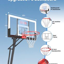 IGL Basketball Hoop Outdoor, Height Adjustable 5.3-10 FT, Portable Basketball Goal with Shatterproof Backboard for Kids Teens Adults, Backyard Driveway
