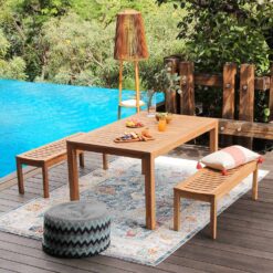 Cambridge Casual Auburn 47-in W x 17-in H Natural Teak Dining Bench