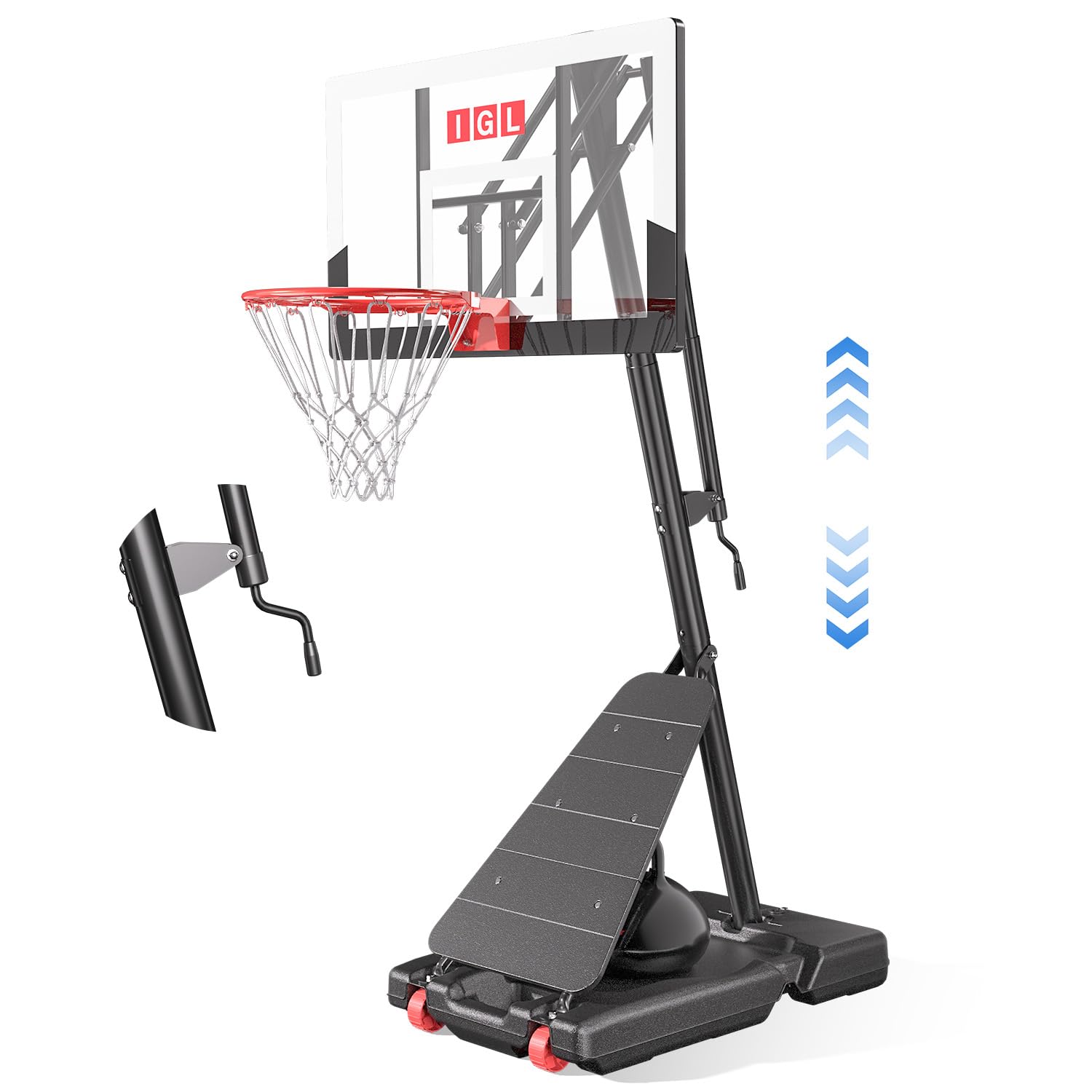IGL Basketball Hoop Outdoor, Height Adjustable 5.3-10 FT, Portable Basketball Goal with Shatterproof Backboard for Kids Teens Adults, Backyard Driveway