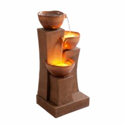 Teamson Home 28.54 in. 3-Tier Cascading Outdoor Water Fountain with LED Lights for Gardens, Landscaping, Patios, Balconies, Lawns, Brown