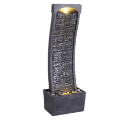 Teamson Home 38.58 in. Modern Curved Faux Slate Waterfall Fountain for Indoors or Outdoors with LED Light Accents and 1.98-Gallon Pump, Black and Stone Gray