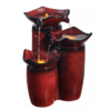Teamson Home 3 Tiered Floor Water Glazed Pots Fountain with LED Lights and Pump for Outdoor Patio Garden Backyard Decking Décor, 20 inch Height, Gradient Red