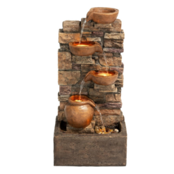 Teamson Home 28.5" Outdoor 4-Tier Stacked Stone Cascading Water Fountain with LED Lights, Brown