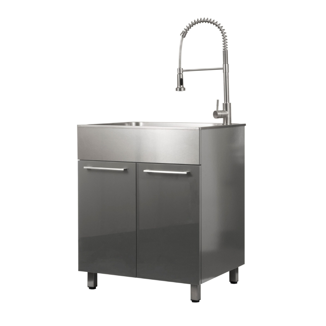 Presenza 28-in x 22 1 -Basin Gray Drop-in Laundry sink with Cabinet with Drain with Faucet