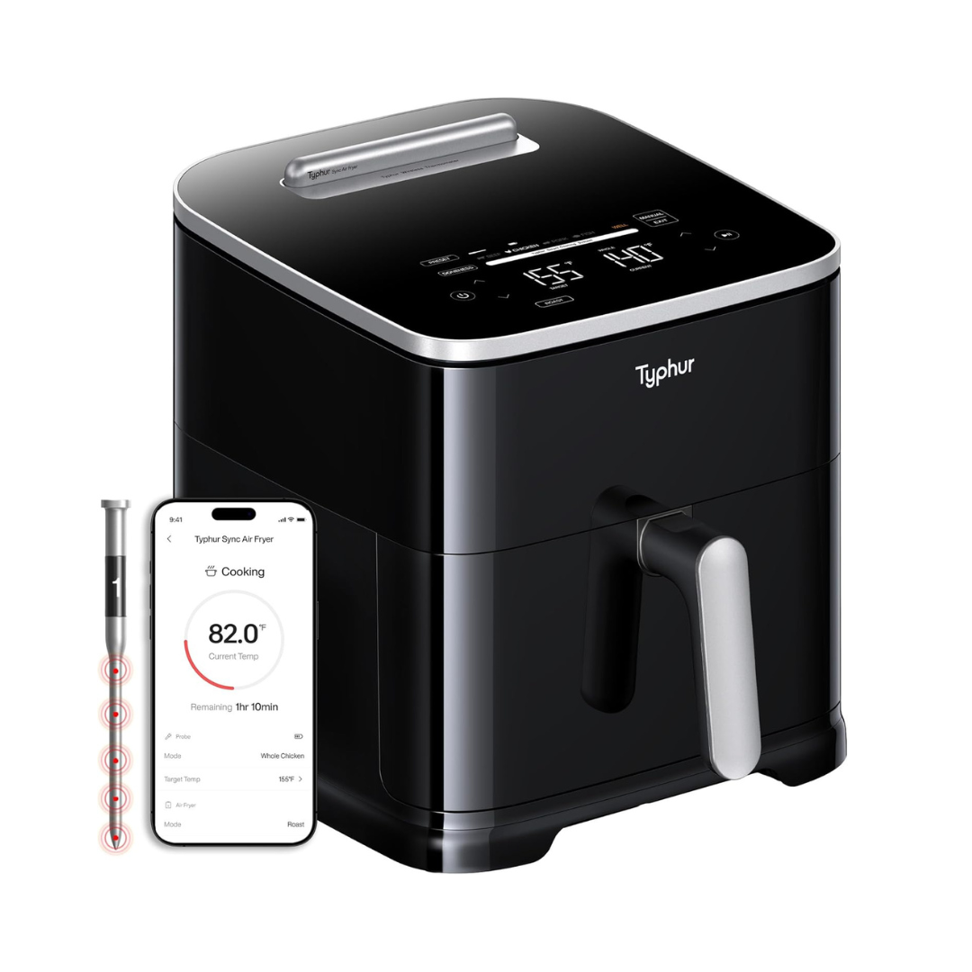 Typhur Sync 8QT AI Smart Air Fryer with Built-in Wireless Meat Thermometer, 9-in-1 XL Non Toxic Ceramic Airfryer