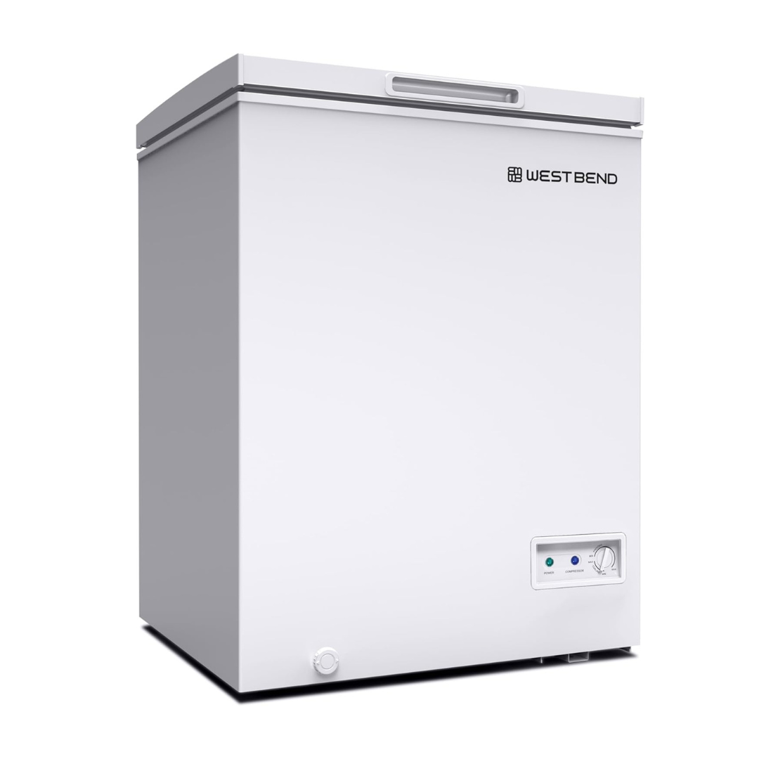 West Bend Chest Freezer with Adjustable Temperature Control, Free-Standing, 5-Cu.Ft, White