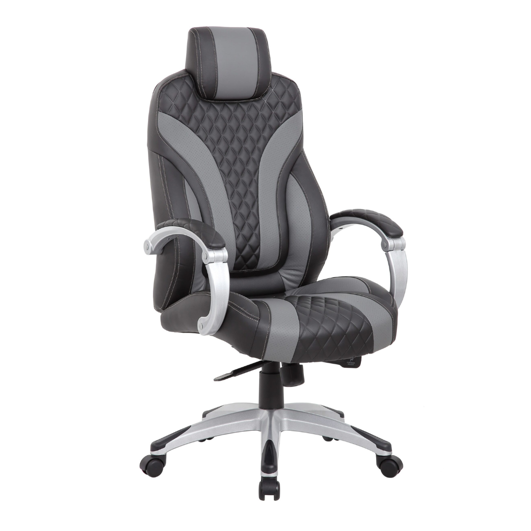 Boss Office Products Black/Grey Contemporary Ergonomic Adjustable Height Swivel Vinyl Executive Chair