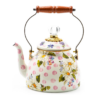MACKENZIE-CHILDS Enamel Tea Kettle, Cute Kitchen Kettle for Stovetop, 2-Quart Capacity, Pink Wildflowers