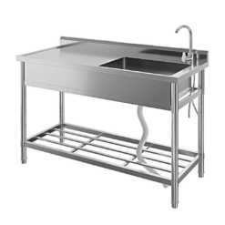 Garvee Stainless Steel Utility Sink Free Standing Single Bowl Sink with Faucet Legs Cold and Hot Water Pipe for Laundry Kitchen Garage Outdoor Garden Heavy-Duty Easy to Clean