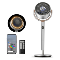 DREO Smart Fans for Bedroom, 120° +120° Omni-Directional Oscillating Fan, 100ft Quiet Pedestal Fan, Silver