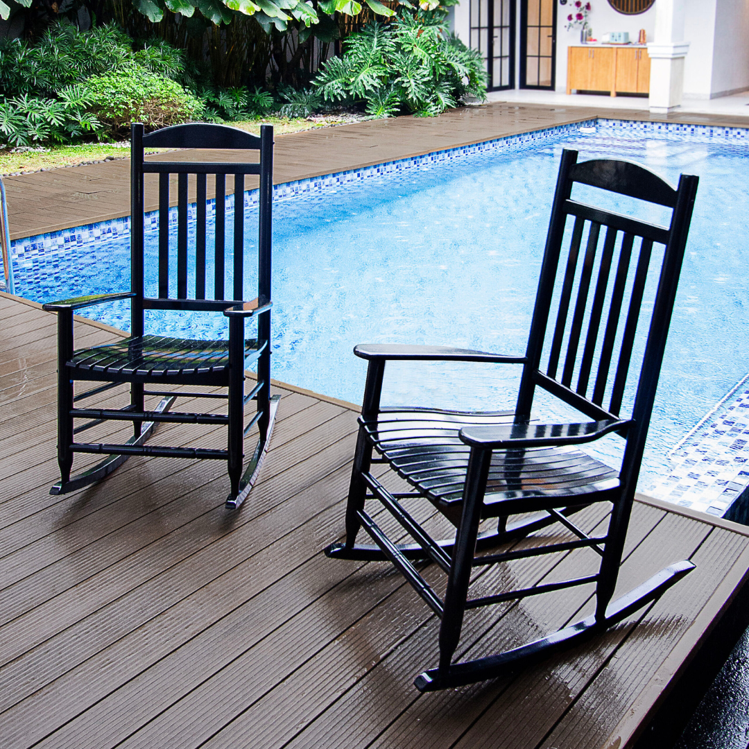 Cambridge Casual Vandal Set of 2 Black Wood Frame Rocking Chair with Slat Seat