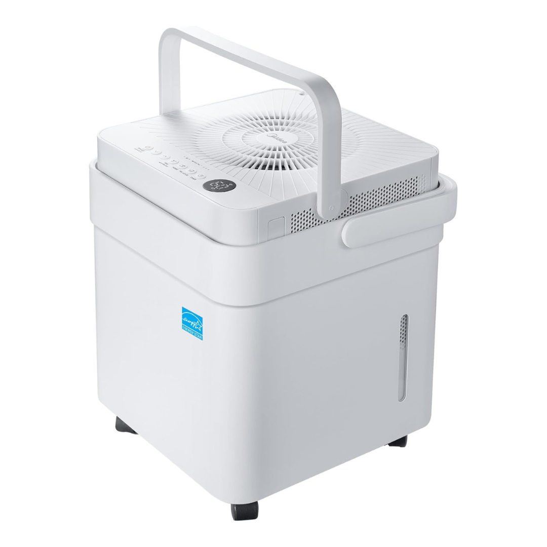 Midea Cube 50 Pint Dehumidifier for Basement and Rooms at Home for up to 4,500 Sq. Ft., Smart Control, Compatible with Alexa (White), Drain Hose Included