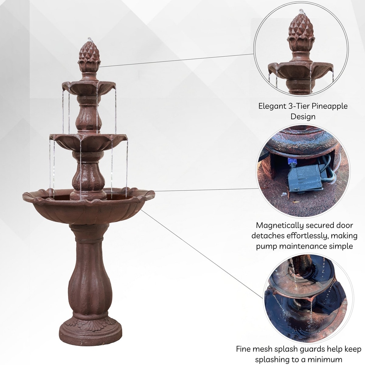 XBrand 51-in H Resin Electric Powered Tiered Outdoor Fountain Pump Included