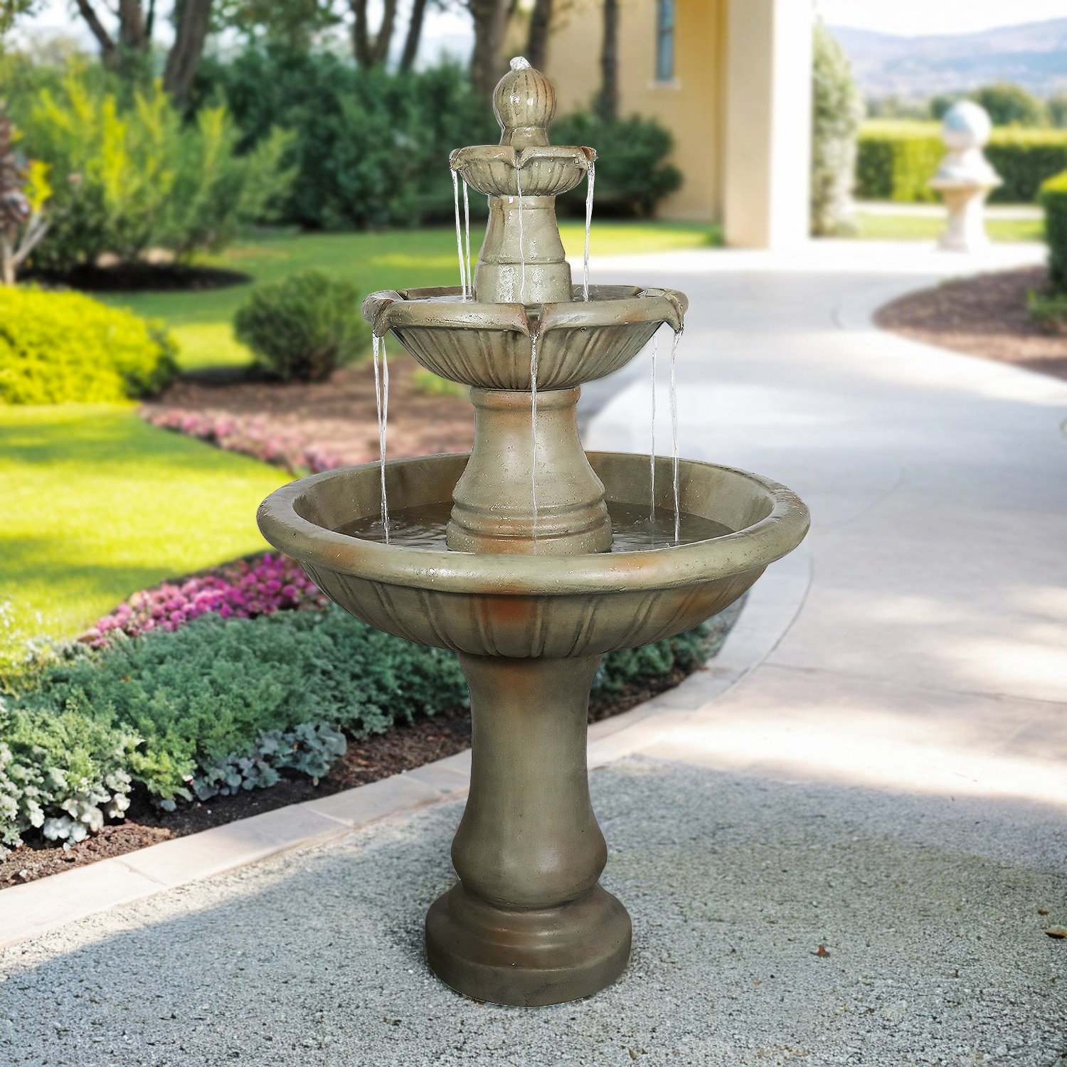 Watnature 51.5-in H Concrete Electric Powered Tiered Outdoor Fountain Pump Included