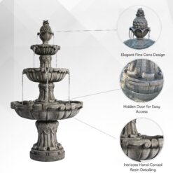 XBrand 58.3-in H Resin Electric Powered Tiered Outdoor Fountain with Birdbath Pump Included