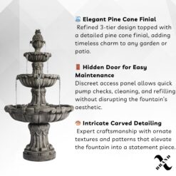 XBrand 58.3-in H Resin Electric Powered Tiered Outdoor Fountain with Birdbath Pump Included