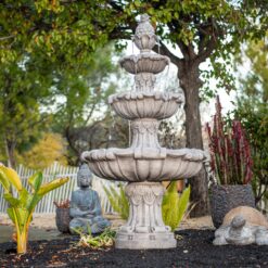 XBrand 58.3-in H Resin Electric Powered Tiered Outdoor Fountain with Birdbath Pump Included