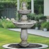 Watnature 48.4 in Concrete Rustic 3 Tier Outdoor Water Fountain with Flowerpot Top