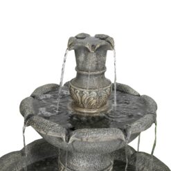 Watnature 48.4 in Concrete Rustic 3 Tier Outdoor Water Fountain with Flowerpot Top