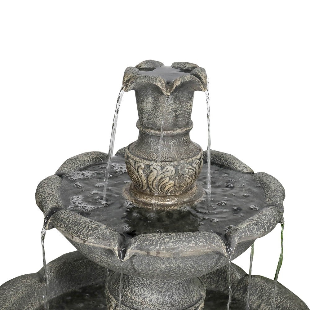 Watnature 48.4 in Concrete Rustic 3 Tier Outdoor Water Fountain with Flowerpot Top