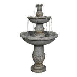 Watnature 48.4 in Concrete Rustic 3 Tier Outdoor Water Fountain with Flowerpot Top