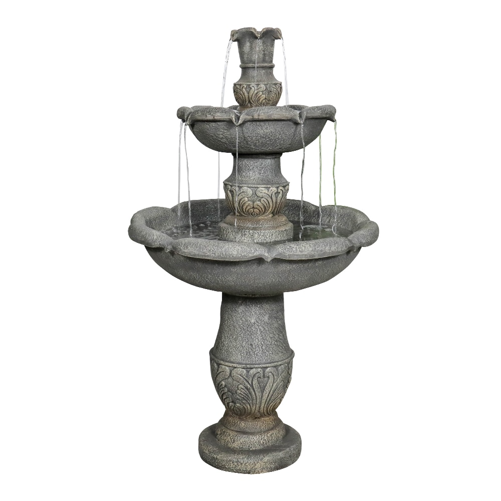 Watnature 48.4 in Concrete Rustic 3 Tier Outdoor Water Fountain with Flowerpot Top