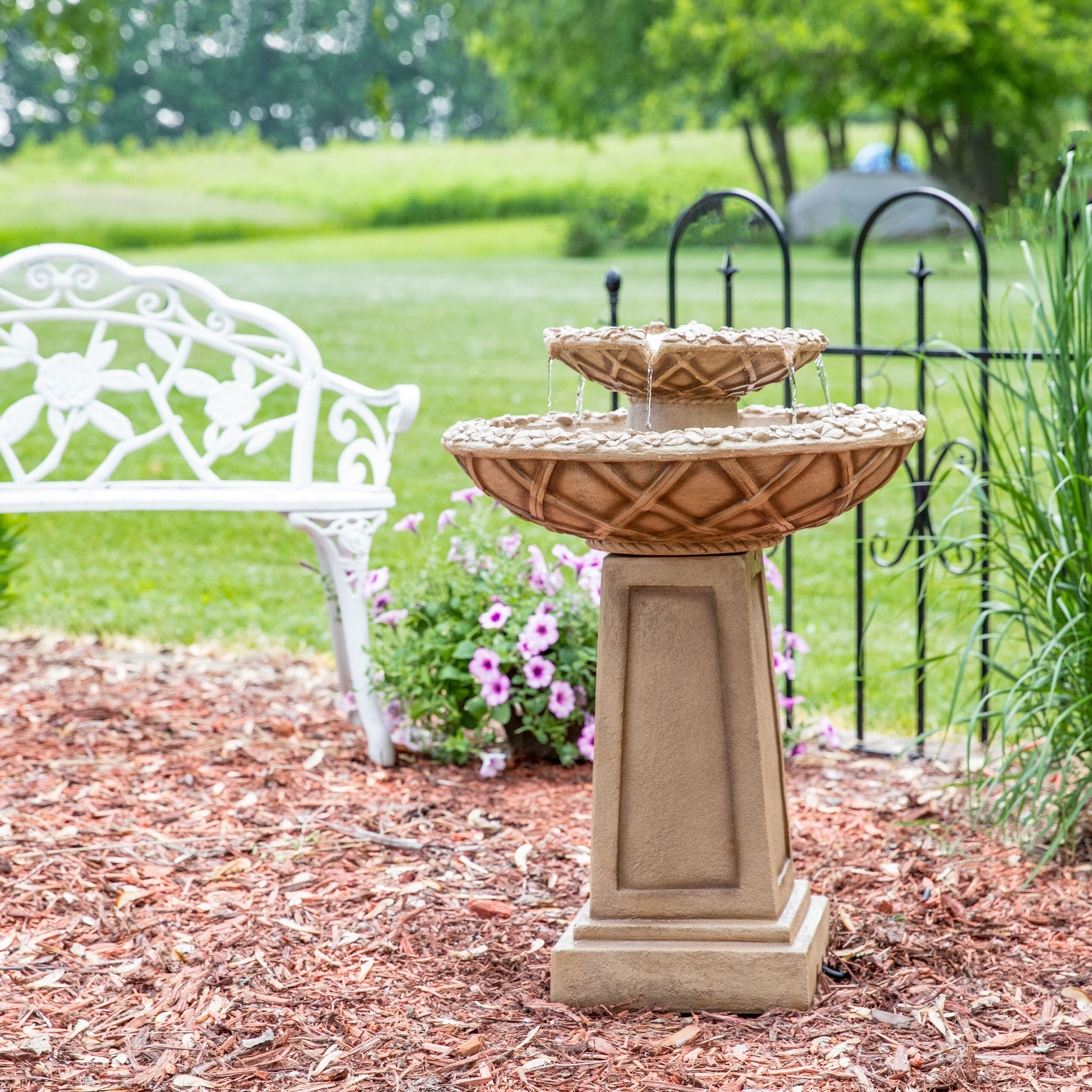 Sunnydaze Decor 28-in H Resin Tiered Outdoor Fountain with Birdbath Pump Included