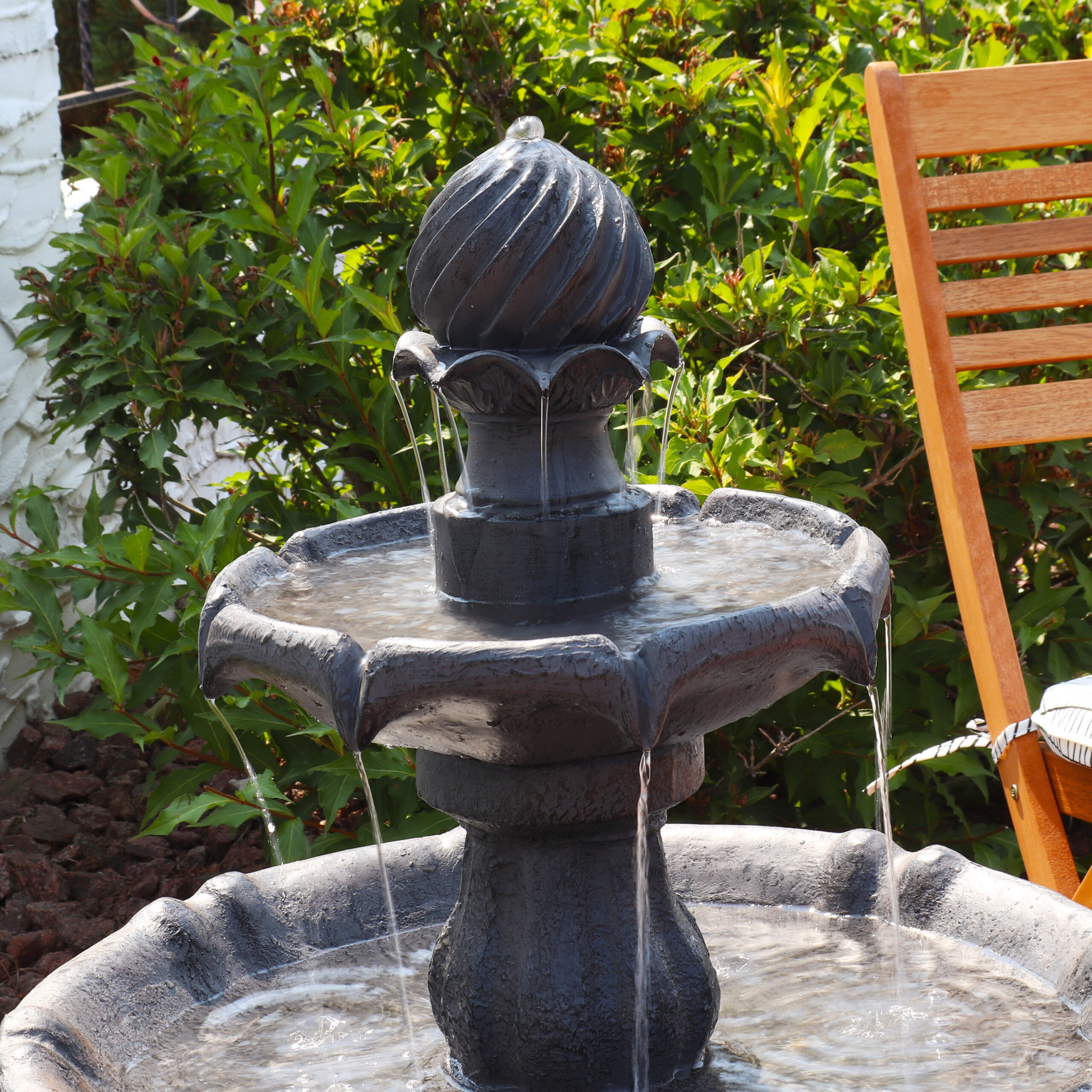Sunnydaze Decor 35-in H Resin Solar Powered Tiered Outdoor Fountain Pump Included
