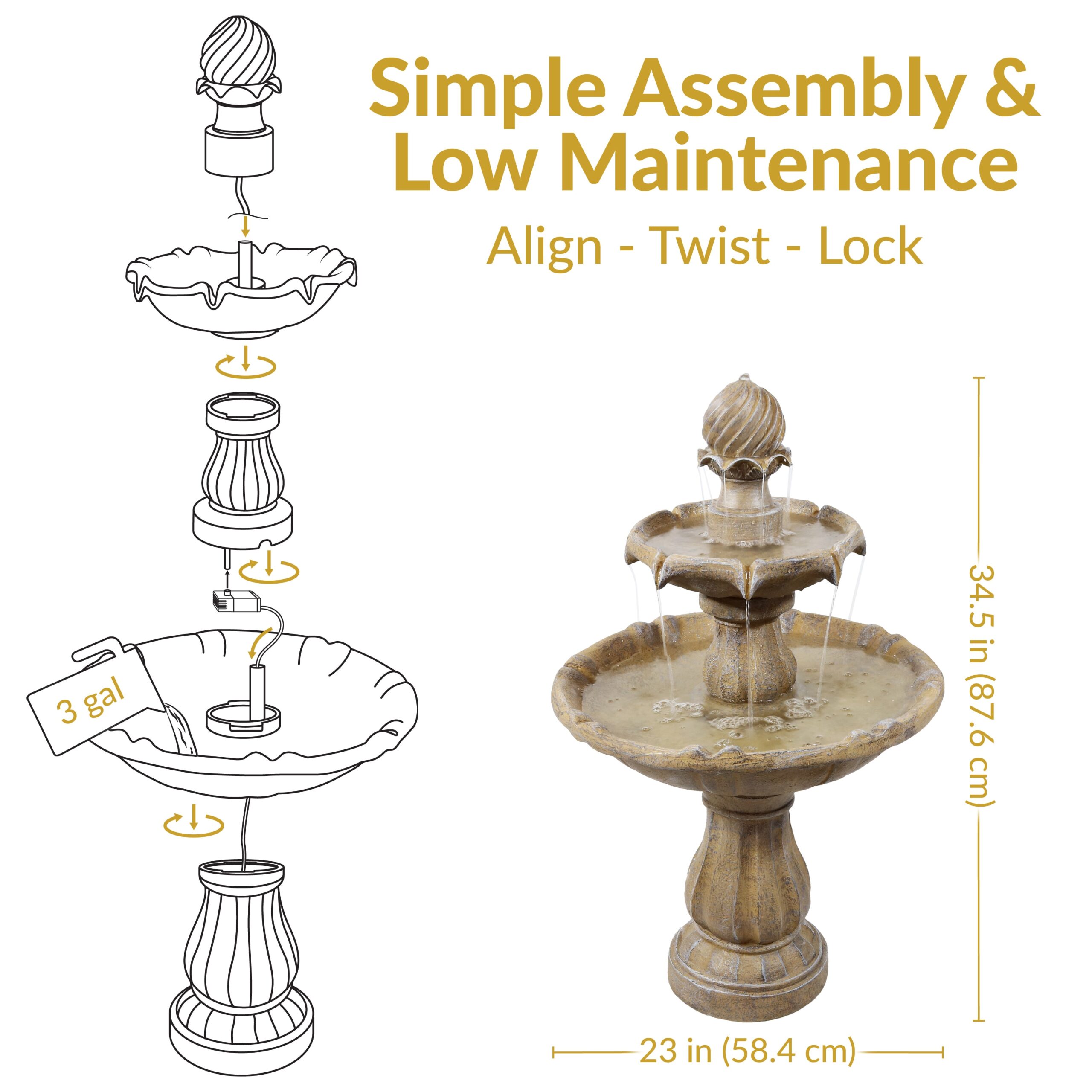 Sunnydaze Decor 35-in H Resin Solar Powered Tiered Outdoor Fountain Pump Included