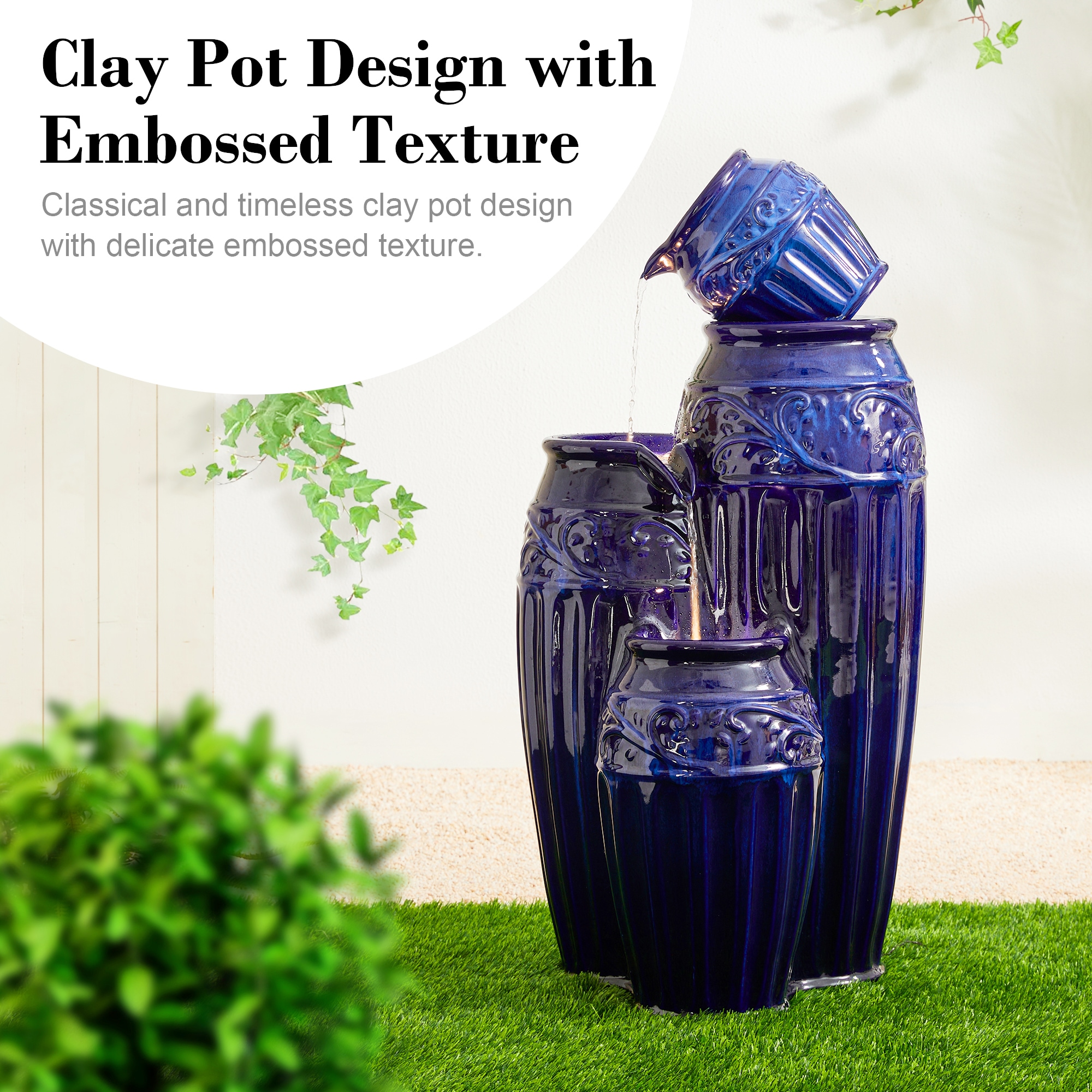 Glitzhome 35.5-in H Ceramic Tiered Outdoor Fountain Pump Included