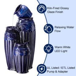 Glitzhome 35.5-in H Ceramic Tiered Outdoor Fountain Pump Included