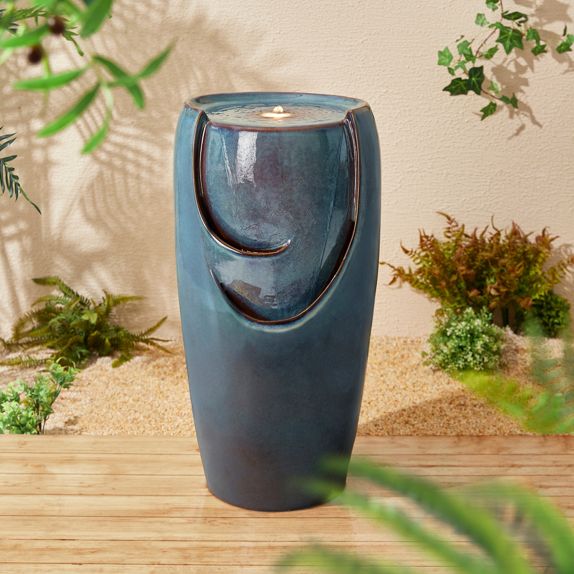 Glitzhome 29.25-in H Ceramic Outdoor Fountain Statue Pump Included