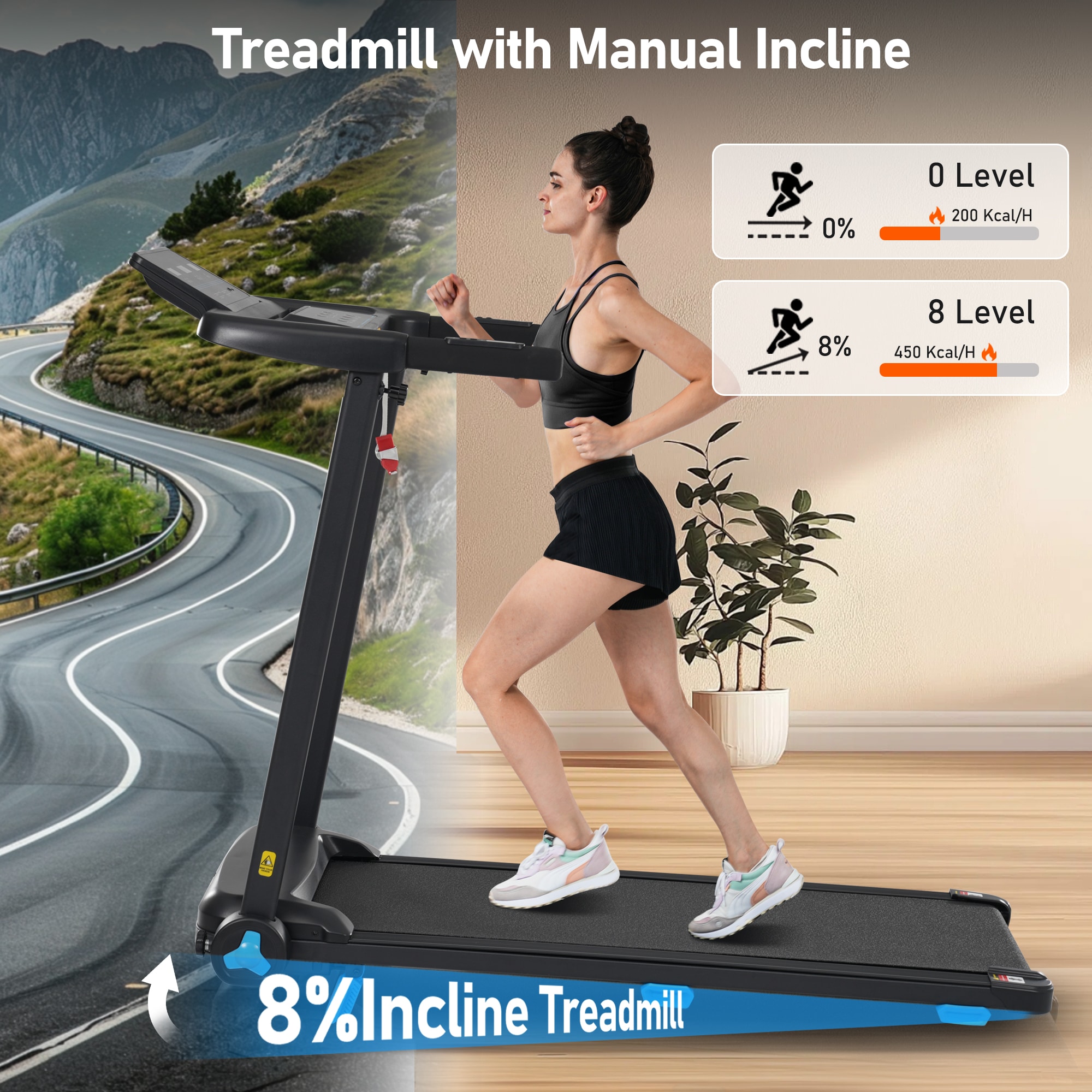 Tatayosi 3HP Foldable Incline Treadmill Quiet Home Exercise Equipment with 300 LBS Capacity Heart Rate Sensors Bluetooth Type C and USB Charge Station