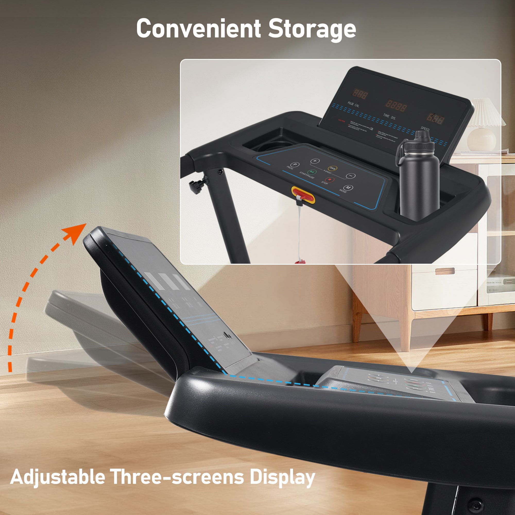 Tatayosi 3HP Foldable Incline Treadmill Quiet Home Exercise Equipment with 300 LBS Capacity Heart Rate Sensors Bluetooth Type C and USB Charge Station