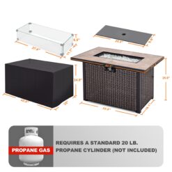 Nuu Garden Fire pit table with wind guard 42.8-in W 50000 Maximum BTUs Iron Rectangle Liquid propane Fire pit table