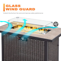 Nuu Garden Fire pit table with wind guard 42.8-in W 50000 Maximum BTUs Iron Rectangle Liquid propane Fire pit table