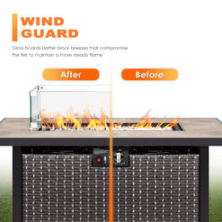 Nuu Garden Fire pit table with wind guard 42.8-in W 50000 Maximum BTUs Iron Rectangle Liquid propane Fire pit table