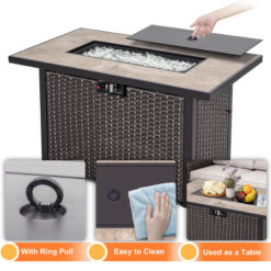 Nuu Garden Fire pit table with wind guard 42.8-in W 50000 Maximum BTUs Iron Rectangle Liquid propane Fire pit table