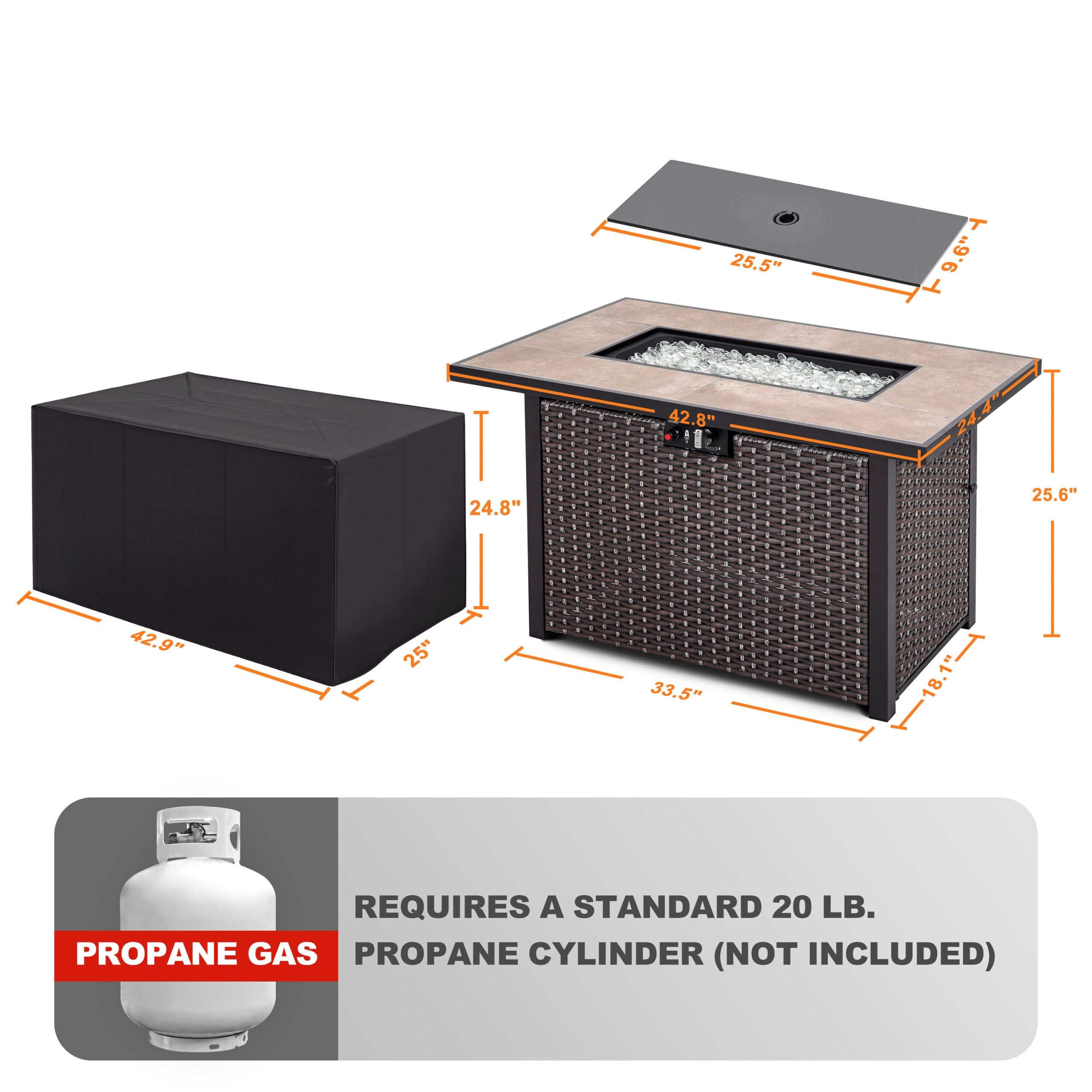 Nuu Garden Fire pit table 42.8-in W 50000 Maximum BTUs Iron Rectangle Liquid propane Fire pit table