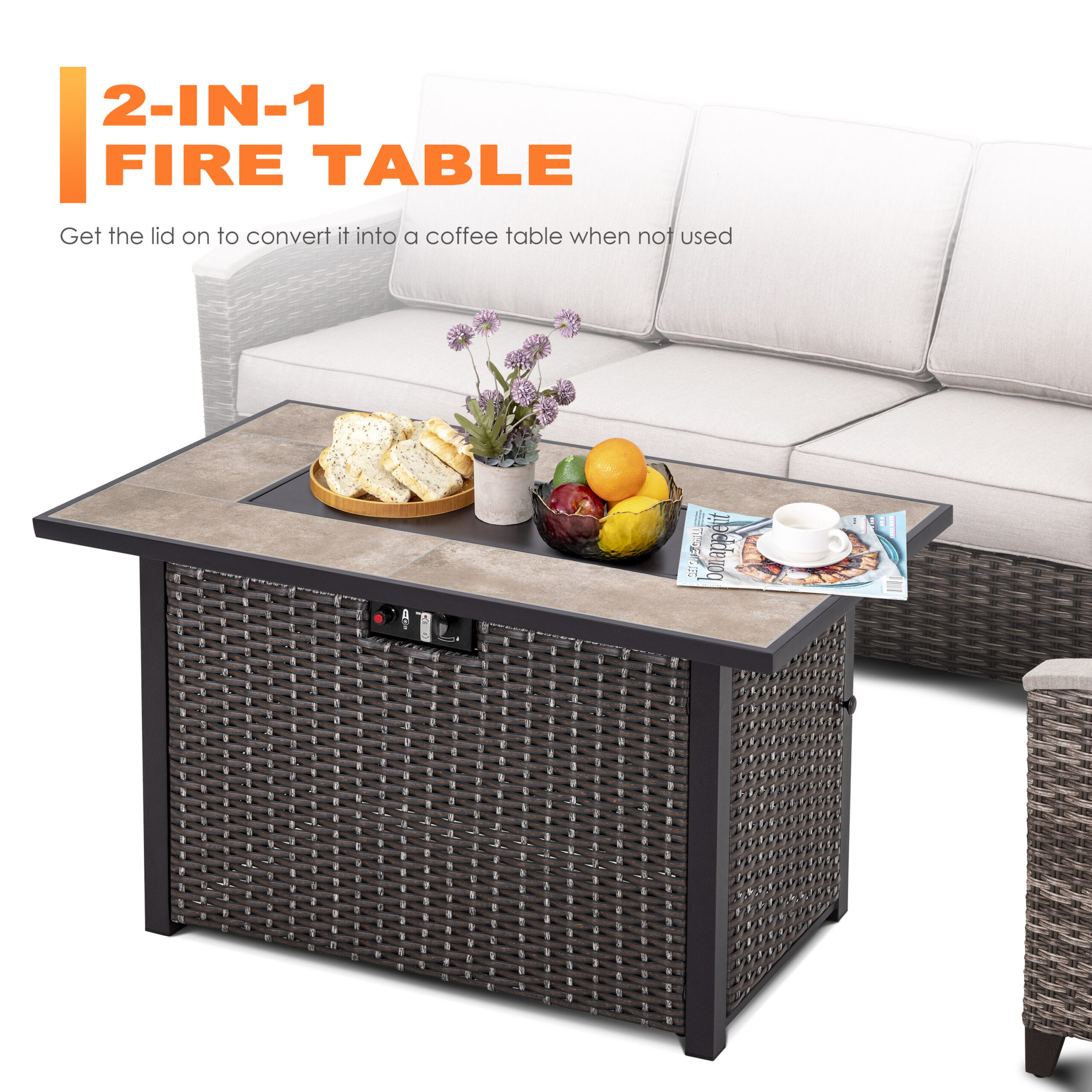 Nuu Garden Fire pit table 42.8-in W 50000 Maximum BTUs Iron Rectangle Liquid propane Fire pit table