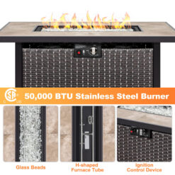 Nuu Garden Fire pit table 42.8-in W 50000 Maximum BTUs Iron Rectangle Liquid propane Fire pit table