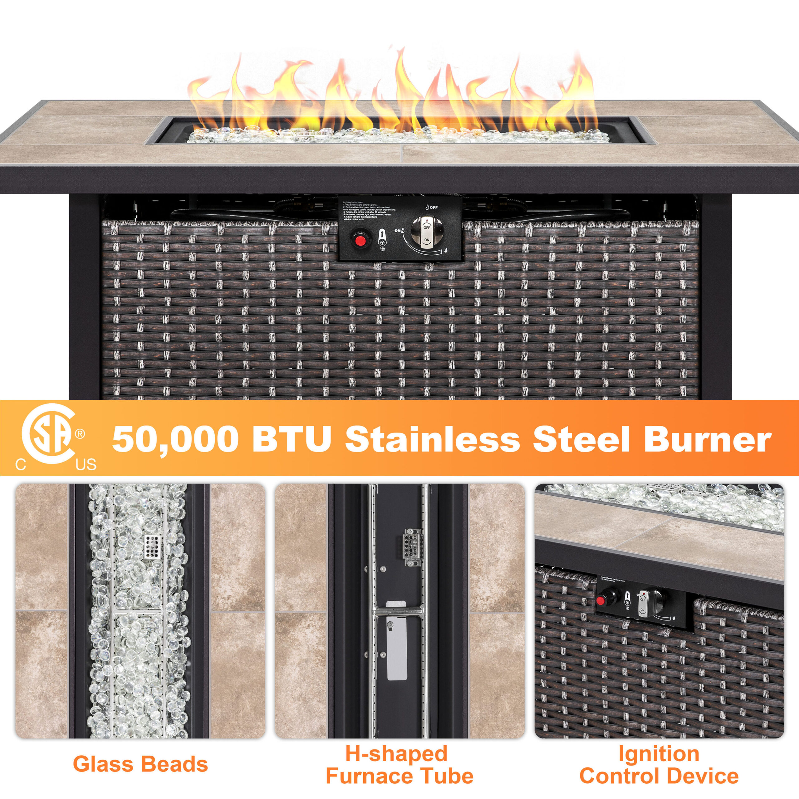 Nuu Garden Fire pit table 42.8-in W 50000 Maximum BTUs Iron Rectangle Liquid propane Fire pit table