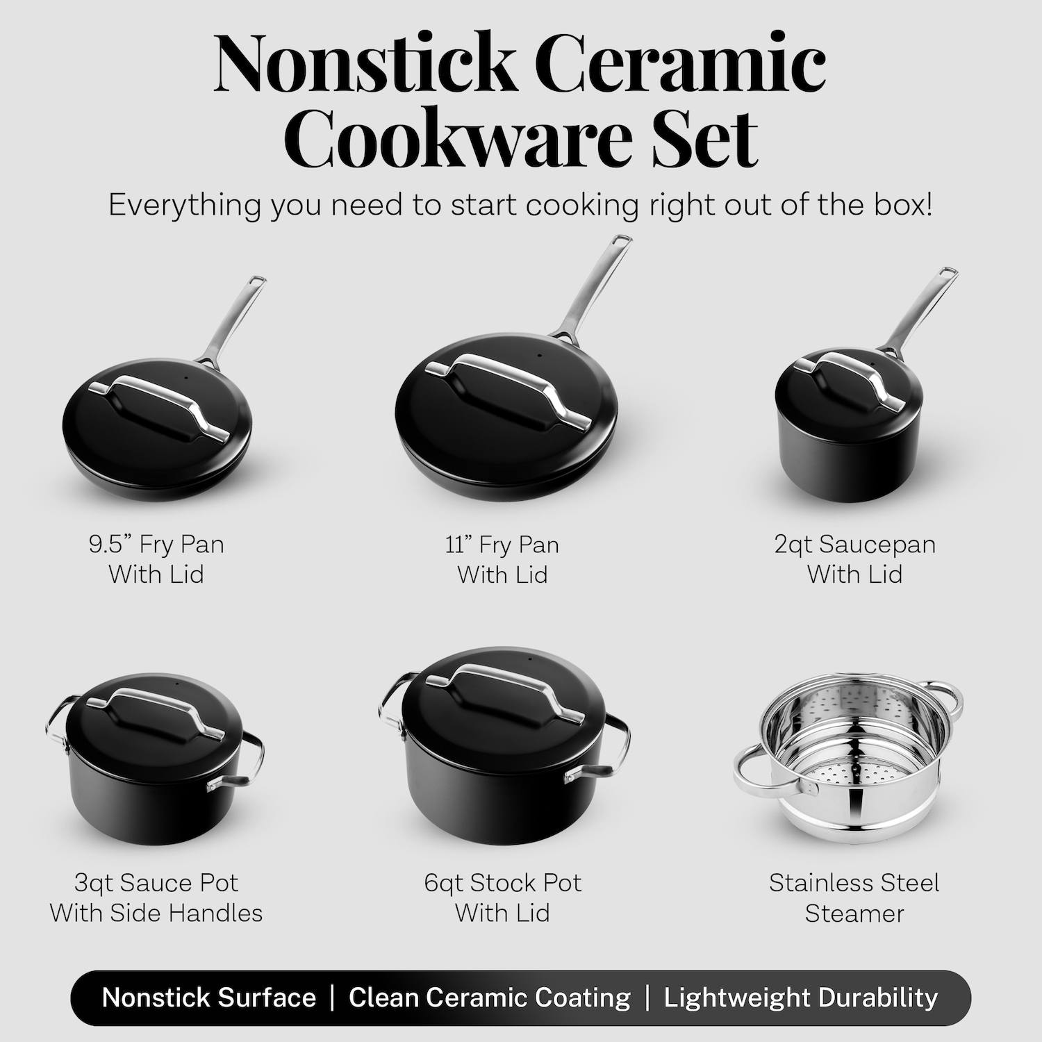 Gotham Steel Modern Cookware 11-pc. Ceramic Coating Nonstick Cookware Set - Black