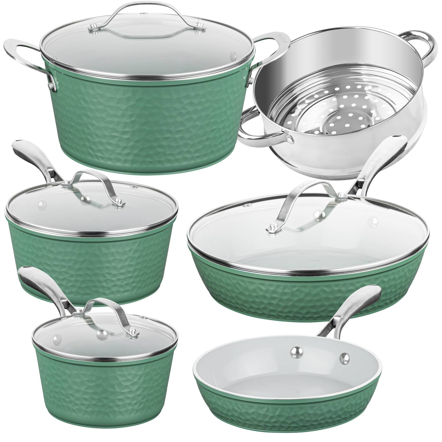 Gotham Steel Hammered 10-pc. Ceramic Nonstick Cookware Set - Green